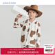 Aimer kids愛慕兒童萌趣牛奶工中性馬甲AK341C521 白底咖奶牛紋滿印 140