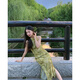 允橘旗袍高級(jí)感2025新中式連衣裙裙子女夏季新款顯瘦國(guó)風(fēng)改良版長(zhǎng)裙 翡翠綠琉璃扣蕾絲連衣裙 M 建議90-100斤