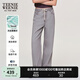 Teenie Weenie小熊牛仔褲女2025春新款復古休閑水洗抽繩闊腿長褲 淺灰色 M (165)