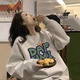 芭芙達(dá)妮美式覆古vibe風(fēng)衛(wèi)衣女加絨加厚款秋冬季慵懶風(fēng)寬松外套上衣 白灰色(仙人掌:春秋款) L :111-135斤