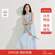 茵曼法式掛脖連衣裙春夏季女裝無袖蛋糕海邊度假風(fēng)長(zhǎng)裙子 淺水藍(lán) M
