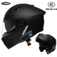 野馬大碼頭盔揭面盔特大號電動(dòng)摩托車(chē)頭盔男全盔冬季機車(chē)大頭圍耳機 亞黑-配外置藍牙耳機 4XL（63-66CM）