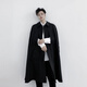 翱?jì)?yōu)秋裝山本風(fēng)無(wú)袖斗篷披風(fēng) 暗黑系寬松男士中長(cháng)款風(fēng)衣發(fā)型師潮男外 黑色 均碼