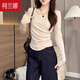 柯蘭娜不規(guī)則長袖T恤女2025秋冬新款修身顯瘦甜辣獨特別致上衣 杏色長袖 L 115-130斤