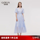 歌莉婭連衣裙女夏2025新款泡泡袖丁達(dá)爾裙好看漂亮長(zhǎng)裙1E5C4K4S0 11U天藍(lán) S
