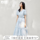 對白度假風浪漫V領(lǐng)連衣裙女2025夏季新款小個子收腰顯瘦A字蛋糕裙 淺冰藍 S