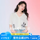 Basic House/百家好夏季新款減齡貓咪印花針織開衫V領(lǐng)短袖女上衣 月光白 M 90-115斤