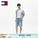 TOMMY JEANS【復古寬松】25夏季男裝美式潮流徽章破洞毛邊牛仔短褲20957 牛仔藍1AB 32