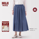 無印良品（MUJI）女式 棉紗 抽褶裙 長半身裙女款裙子25年秋季新品女裝 BE1XTA5A 藍色格紋 S (155/62A)