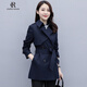 clotho Rennie品牌女裝風(fēng)衣外套女短款2025年春秋新款雙排扣收腰系帶顯瘦小個(gè)子 藏青 M
