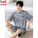 貓人高端睡衣男士夏季棉綢短袖短褲薄款夏天透氣冰絲加大碼家居服套裝 2249青鸞灰 XL 175：建議穿著(zhù)體重140斤-160