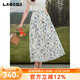 lagogo清新文藝半身裙女拉谷谷2025年夏季新款油畫(huà)感全棉印花裙子 混色 M