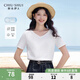 秋水伊人基礎簡約V領純棉T恤2025年夏季新款女通勤休閑風百搭上衣 本白 M