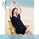 玖姿·安娜蔻復(fù)古學(xué)院風(fēng)減齡海軍領(lǐng)條紋針織連衣裙女2025夏季新款 條丈青 M