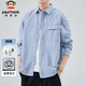 大嘴猴（paul frank）長(cháng)袖襯衫男士春秋季純棉襯衣男休閑寬松外套男裝上衣 霧霾藍 4XL