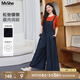 MsShe【仿牛仔背帶闊腿褲】大碼女裝2025夏裝胖mm顯瘦收腰九分褲 背帶褲-藏青藍(lán)色現(xiàn)貨 2XL