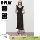 DPLAY2025年秋季新款黑色連衣裙女長款氣質(zhì)顯瘦高級感印花碎花裙子爆款 暗夜玫瑰 S