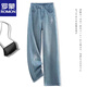 羅蒙（ROMON）官方高腰顯瘦含天絲超薄窄版直筒牛仔褲女夏季新款寬松刺繡長(cháng)褲潮 淺藍含天絲超薄 L _建議105-115斤