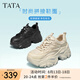 他她（TATA）泡泡鞋厚底老爹鞋女鞋子夏季透氣黑色輕便增高休閑運動鞋WOG04AM3 黑色(小香風款) 37