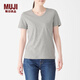 無(wú)印良品 MUJI 女式 印度棉天竺編織 V領(lǐng)短袖T恤 W9SB144 淺灰色 S