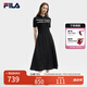 FILA 斐樂官方女裝連衣裙2025夏新款時尚休閑簡約修身短袖連身裙子 正黑色-BK S 160/80A/S
