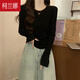 柯蘭娜純棉春秋冬修身收腰t恤女長(zhǎng)袖顯瘦短款小個(gè)子圓領(lǐng)內(nèi)搭打底衫上衣 黑色長(zhǎng)袖 M 【建議91-105斤】