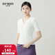 深呼吸DEEP BREATH女裝3D無縫一線成衣 小翻領(lǐng)豎坑條針織衫女A301222 白 L (4碼)