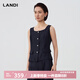 藍地（LANDI）[職場氣質(zhì)三件套]LANDI肌理感坑條通勤西裝套裝女外套2025春新品 水墨藍馬甲 M
