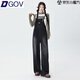 DGOV韓式復(fù)古黑灰背帶褲女春秋慵懶風(fēng)ins寬松闊腿顯瘦百搭休閑牛仔褲 松墨黑（zt） M 【建議95-110斤】