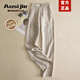 奧絲婕（Aosijie）高端品牌 亞麻闊腿褲女2025夏季新款時(shí)尚寬松棉麻高腰垂感直筒褲 杏色長(zhǎng)褲 M