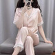 TFZF高級感真絲睡衣女夏季短袖桑蠶絲居家服送媽媽生日禮物禮盒三件套 藕粉色 上衣+長褲+短褲 L （100-120斤）