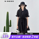 S.DEER圣迪奧女裝翻領(lǐng)泡泡袖格子連衣裙S232Z12BW 黑色/91 S 160