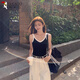 啄木鳥(niǎo)撞色吊帶背心女夏季新款帶胸墊無(wú)袖外穿美背辣妹上衣 黑拼白 L