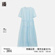 播醋酸連衣裙女2024夏新款收腰顯瘦法式氣質(zhì)褶皺長裙DDR2LD5791 B10月藍(lán) M