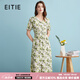 愛(ài)特愛(ài)（EITIE）夏日清新減齡印花女裙收腰V領(lǐng)連衣裙夏新款高端女裝B2407364 墨綠41 L 165