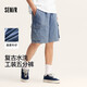 森馬（Semir）【大促福袋】休閑中褲男女運動短褲夏季寬松五分褲時尚褲子 男-B款牛仔中藍 【復(fù)古工裝風】 L