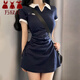 萬(wàn)欣兒polo連衣裙女夏季2025新款設計感小眾小個(gè)子法式辣妹包臀氣質(zhì)短裙 藏青色 M 建議80-95斤