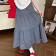 沐霓大碼格子半身裙女夏季寬松A字薄款韓系復古中長(cháng)款傘裙顯瘦蛋糕裙 藏青格紋 L