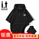 IZZUE潮牌短袖t恤男士夏季連帽高端時尚印花涼感寬松休閑半袖男生體恤 I-2508黑色 XL （175-180cm/135-150斤）