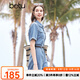 百圖betu女裝夏季新款連體褲復(fù)古水洗牛仔工裝連體褲女2404D05 牛仔色 M