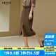 艾諾絲雅詩(shī)【商場(chǎng)同款】春秋新款曠野美拉德簡(jiǎn)約氣質(zhì)顯瘦半身裙半裙30713521 茶金色 M