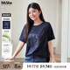 MsShe【天絲棉】大碼女裝2025夏裝胖mm高級感燙鉆閃粉印花短袖T恤 【鴿子印花】藏青藍色現(xiàn)貨 3XL