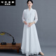 菲洛曼禪服佛系女夏天素衣中國風(fēng)禪意茶服漢服改良旗袍連衣裙素雅 白色 2XL