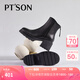 百田森 PETINSON羊皮時裝靴女秋冬新款粗高跟松糕厚底短筒靴真皮靴子 黑色 36