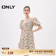 ONLY夏季時尚顯瘦泡泡袖收腰短裙連衣裙女|124207055 H4G 綠色油畫花叢滿印 XS (155) 76A