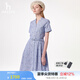 哈吉斯（HAZZYS）女裝 夏款淑女清新立領(lǐng)條紋印花連衣裙女AQWSC0BBC05 藍色BL L (165/88A 40)