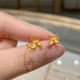 QMXD古法手工鑲嵌桂花耳釘女傳世金秘境小花仿沙金久不掉色耳飾耳環(huán) 不對稱(chēng)花朵耳釘