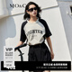 MO&Co.美式復(fù)古運動撞色插肩袖寬松純短袖T恤籃球服上衣上裝 日落白色-第2批 M 165