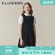 E·LAND KIDS童裝女童連衣裙25年夏季學院風蝴蝶結(jié)拼色短袖裙 Navy藏青色/59 140cm 均碼