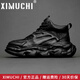 希慕馳（XIMUCHI）奢侈高端品牌休閑鞋男2024春夏新款厚底高幫男鞋真皮輕便男士板鞋 黑色 38 標(biāo)準(zhǔn)皮鞋尺碼
